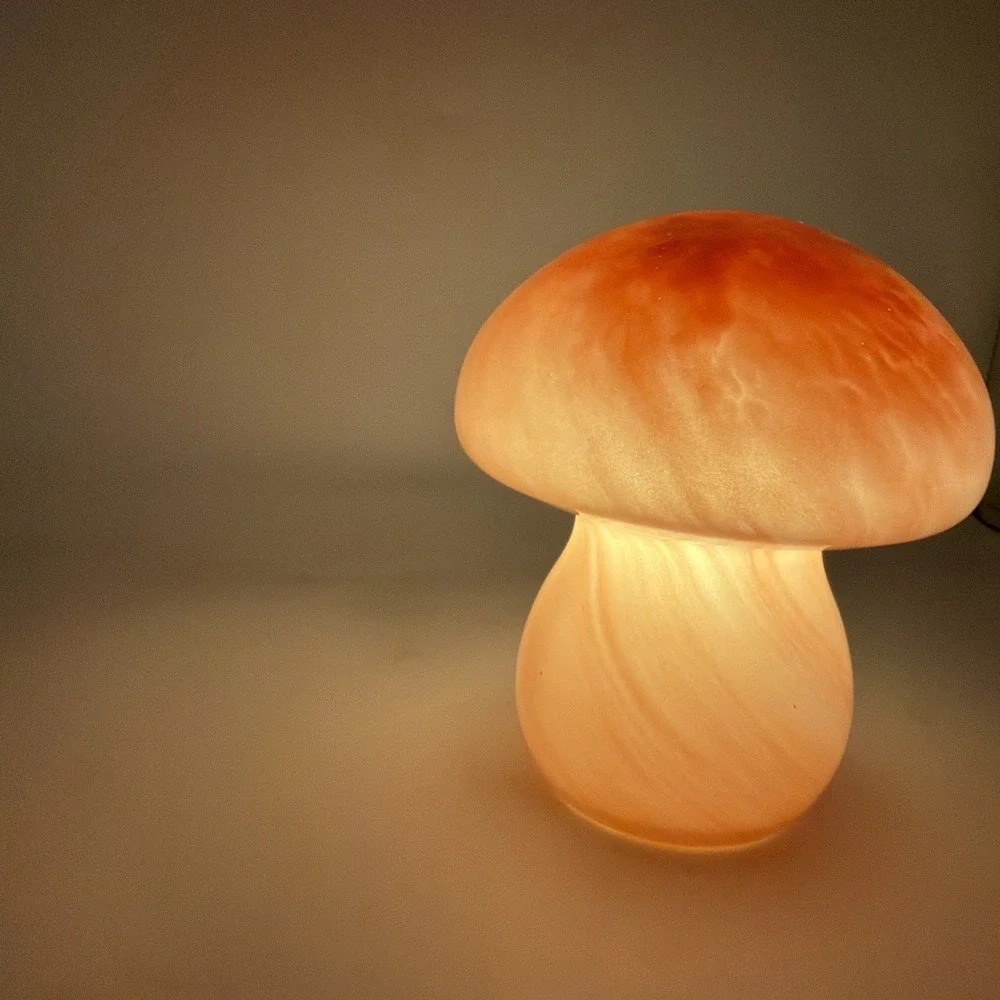 Pink Mushroom Lamp ,Ceramic, Battery Operated, 6 Inches Tall